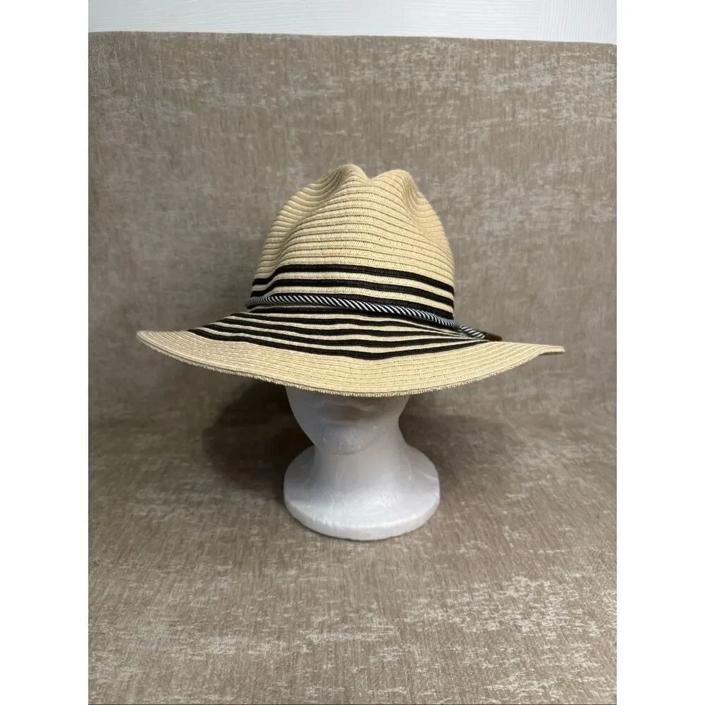 Tommy Bahama Women's Striped Woven UPF 50 Sun Straw Hat Beige Black One Size